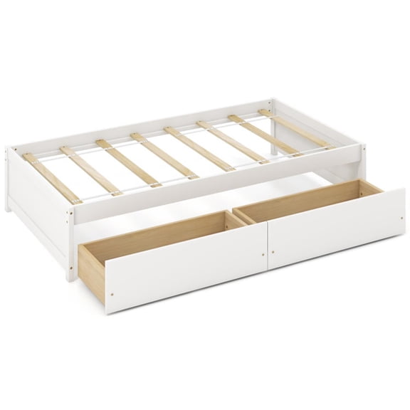 Demi Bonn Twin Size Bed Frame with 2 Drawers and Slats Support, Wooden Captain Bed for Bedroom, White