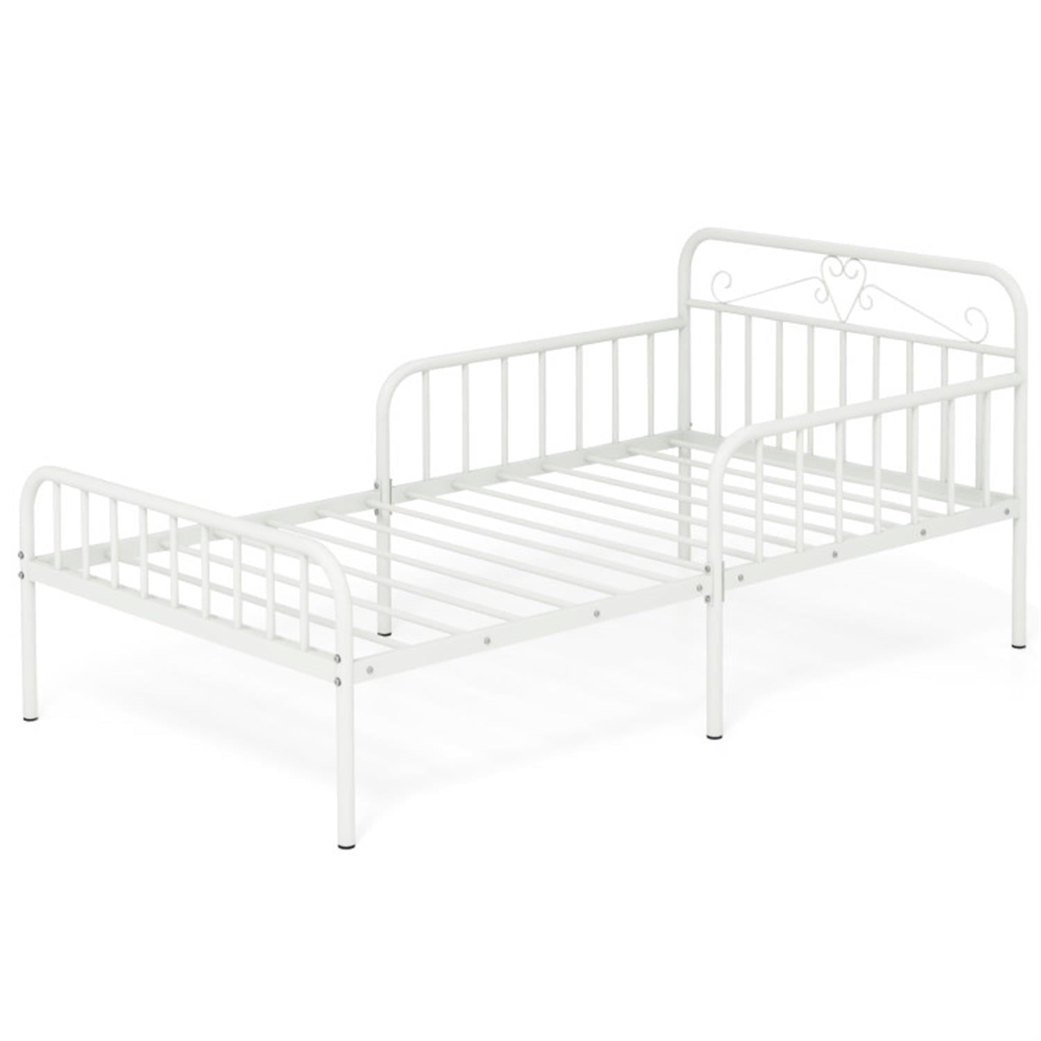 Demi Bonn Twin Size Bed Frame with Headboard and Safety Side Guardrails, Metal Platform Bed Frame with Under Bed Storage, No Box Spring Needed, White