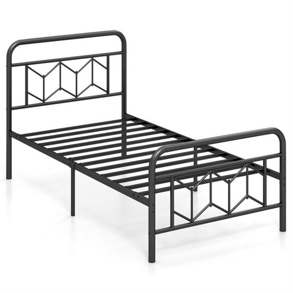 Demi Bonn Twin Size Bed Frame with High Headboard and Snap Lock Metal Slats, Platform Bed Frame with Under Bed Storage, No Box Spring Needed, Black
