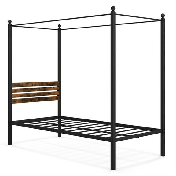 Demi Bonn Twin Size Canopy Metal Platform Bed Frame with Under Bed Storage, Steel Slat Support, No Box Spring Needed, Black