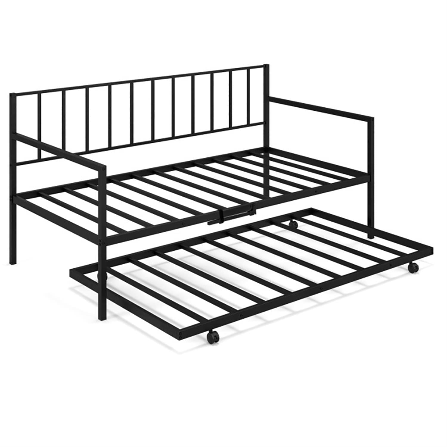 Demi Bonn Twin Size Daybed and Trundle Frame Set Trundle Bedframe, Modern Bed Frame for Teens, Black
