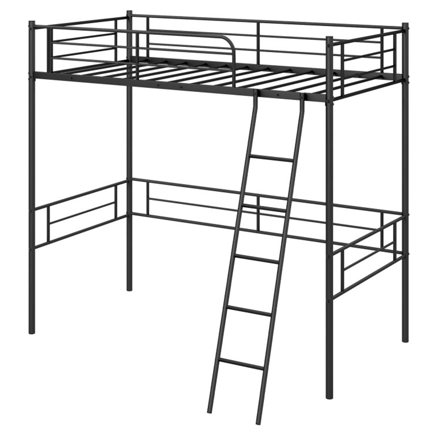 Demi Bonn Twin Size Loft Bed Metal Bed Frame with Ladder and Guardrails for Teens, Black