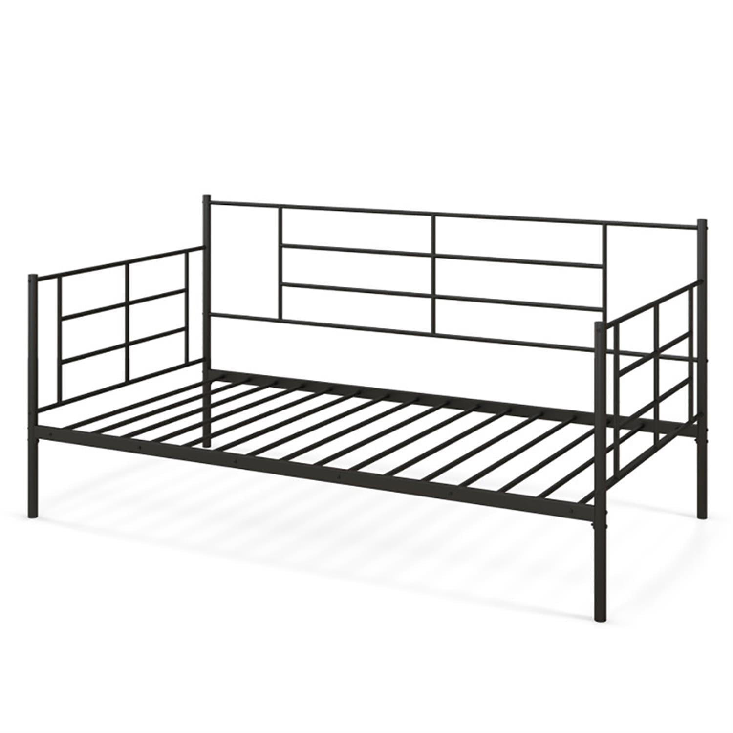 Demi Bonn Twin Size Metal Daybed Sofa Bed Frame with Armrests and Backrest, Modern Bed Frame for Teens, Black