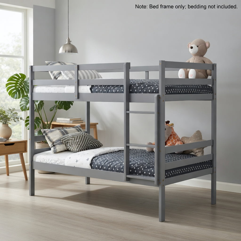 Demi Bonn Twin Size Over Wood Bunk Bed with Ladder and Safety Rail ...