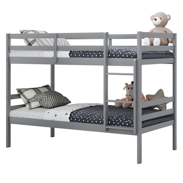 Demi Bonn Twin Size Over Wood Bunk Bed with Ladder and Safety Rail ...