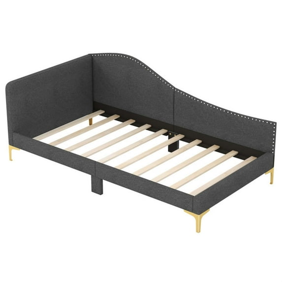 Demi Bonn Twin Size Rivet-Tufted Daybed with Metal Legs and Wood Slats, Platform Bed Frame for Living Room, Bedroom and Guest Room, Gray