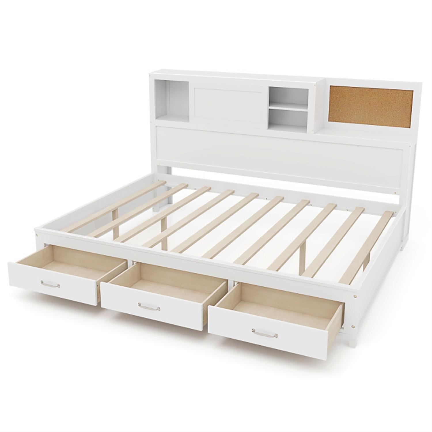 Demi Bonn Twin Size Wooden Daybed with 3 Drawers with Storage Shelves, Modern Wooden Bed Frame for Teens, White