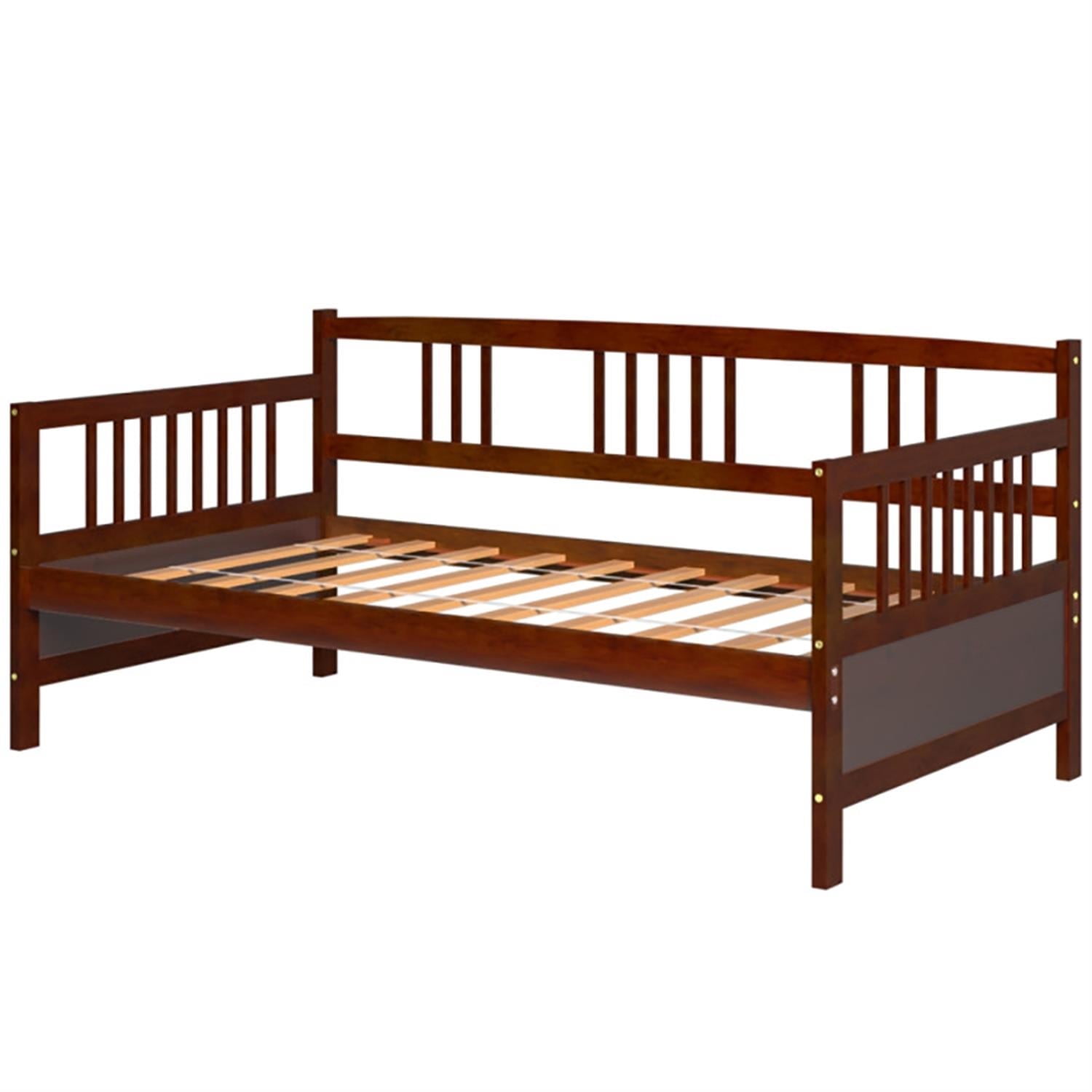 Demi Bonn Twin Size Wooden Slats Daybed Bed with Rails, Modern Bed Frame for Teens, Brown