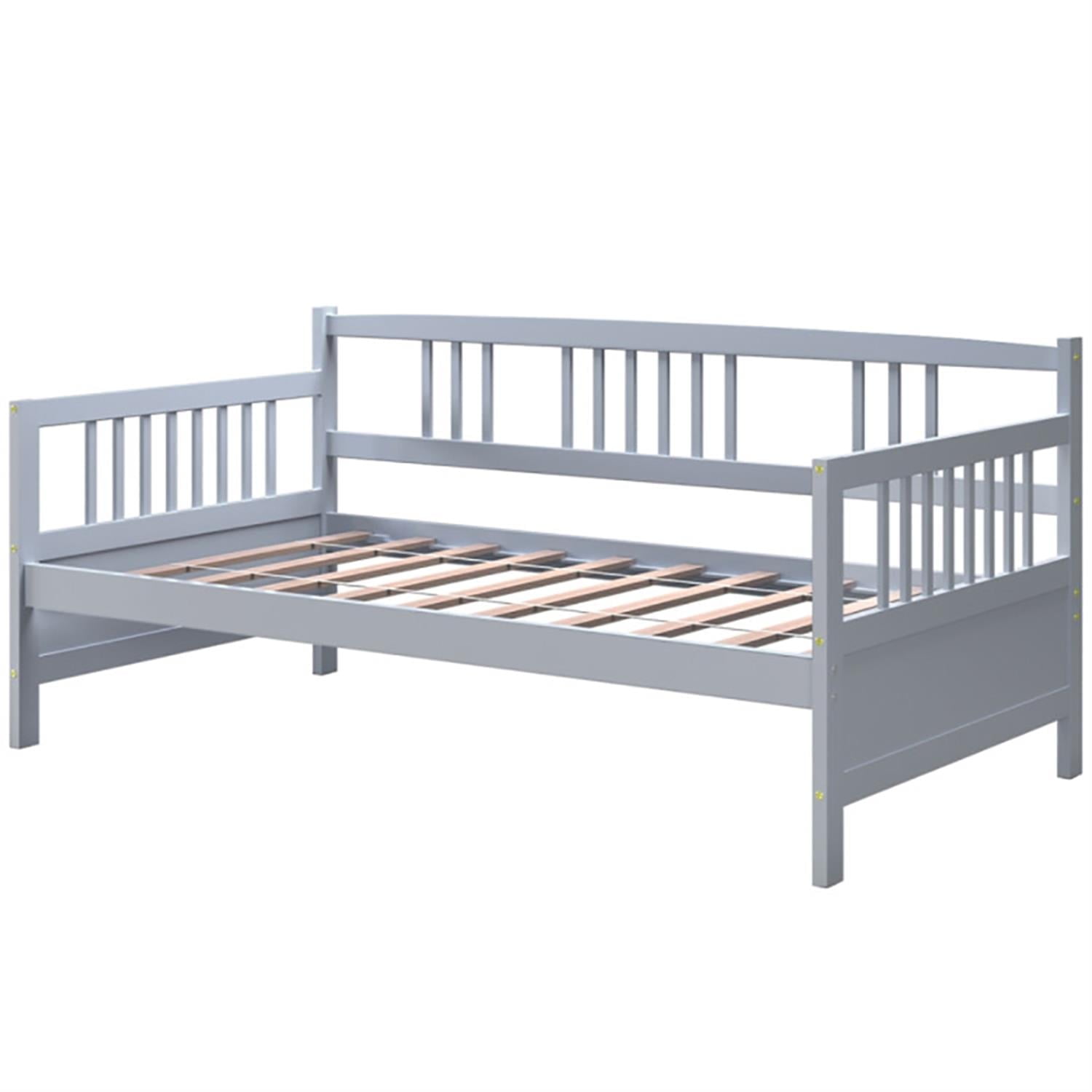 Demi Bonn Twin Size Wooden Slats Daybed Bed with Rails, Modern Bed Frame for Teens, Gray