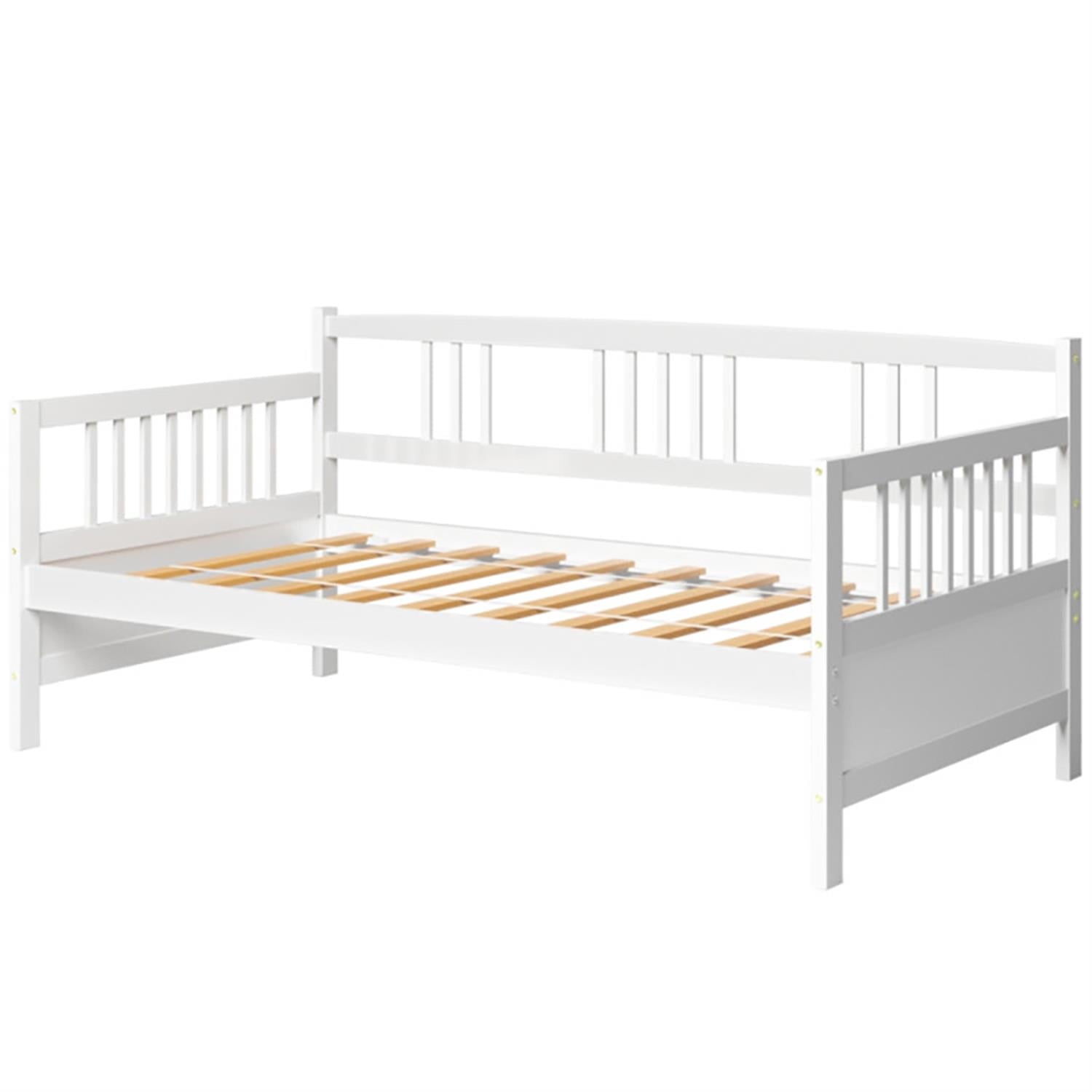 Demi Bonn Twin Size Wooden Slats Daybed Bed with Rails, Modern Bed Frame for Teens, White