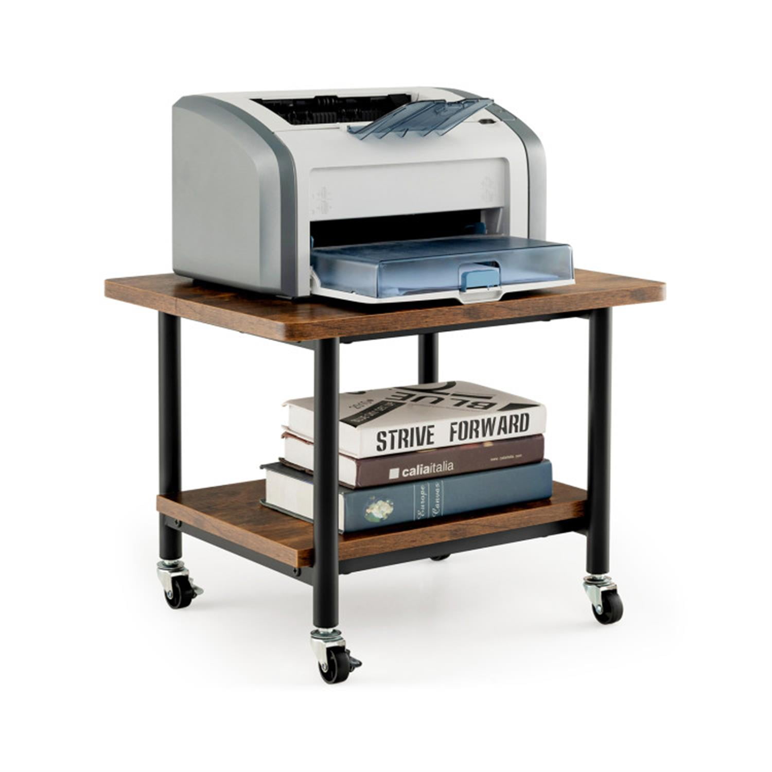 Finihen Under Desk Printer Stand with 4 Wheels and Locking Mechanism, Laptop Workstation for Laptops, Books, Tablets, and Art, Brown