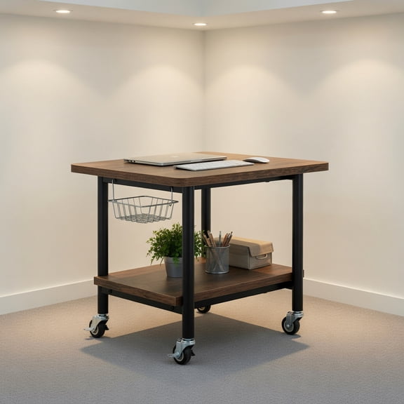 Demi Bonn Under Desk Printer Stand with 4 Wheels and Locking Mechanism, Laptop Workstation for Laptops, Books, Tablets, and Art, Brown