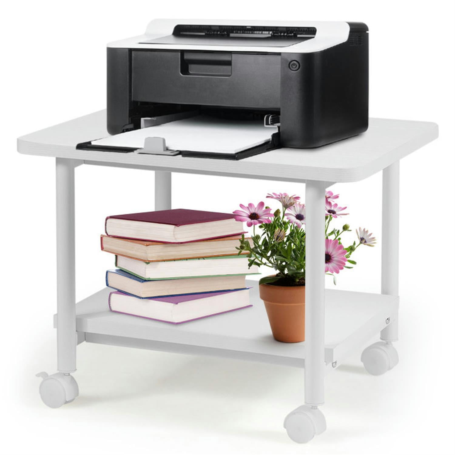 Finihen Under Desk Printer Stand with 4 Wheels and Locking Mechanism, Laptop Workstation for Laptops, Books, Tablets, and Art, White