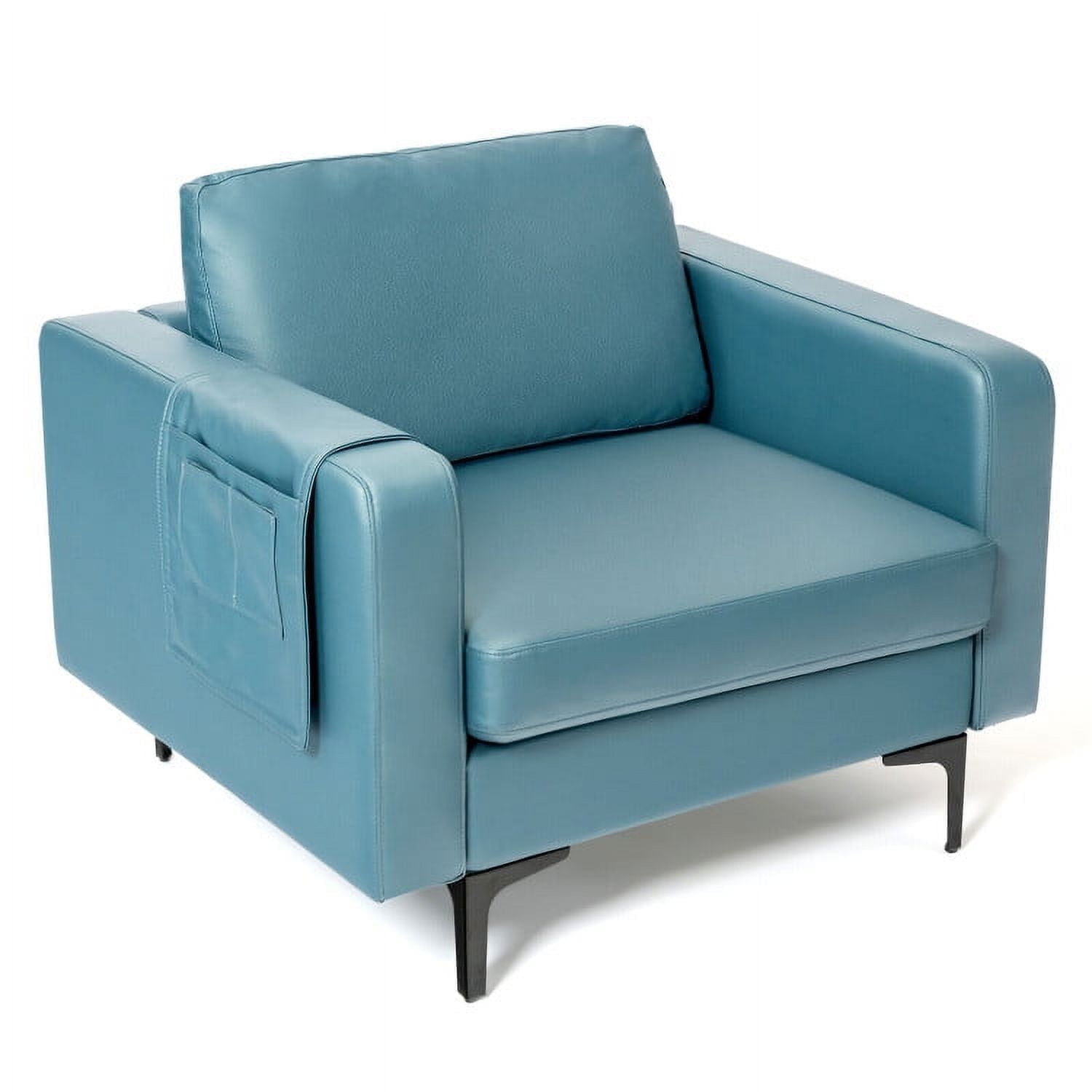 Demi Bonn Upholstered Accent Armchair, Modern Accent Armchair with Side Storage Pocket, for Living Room, Bedroom, Blue