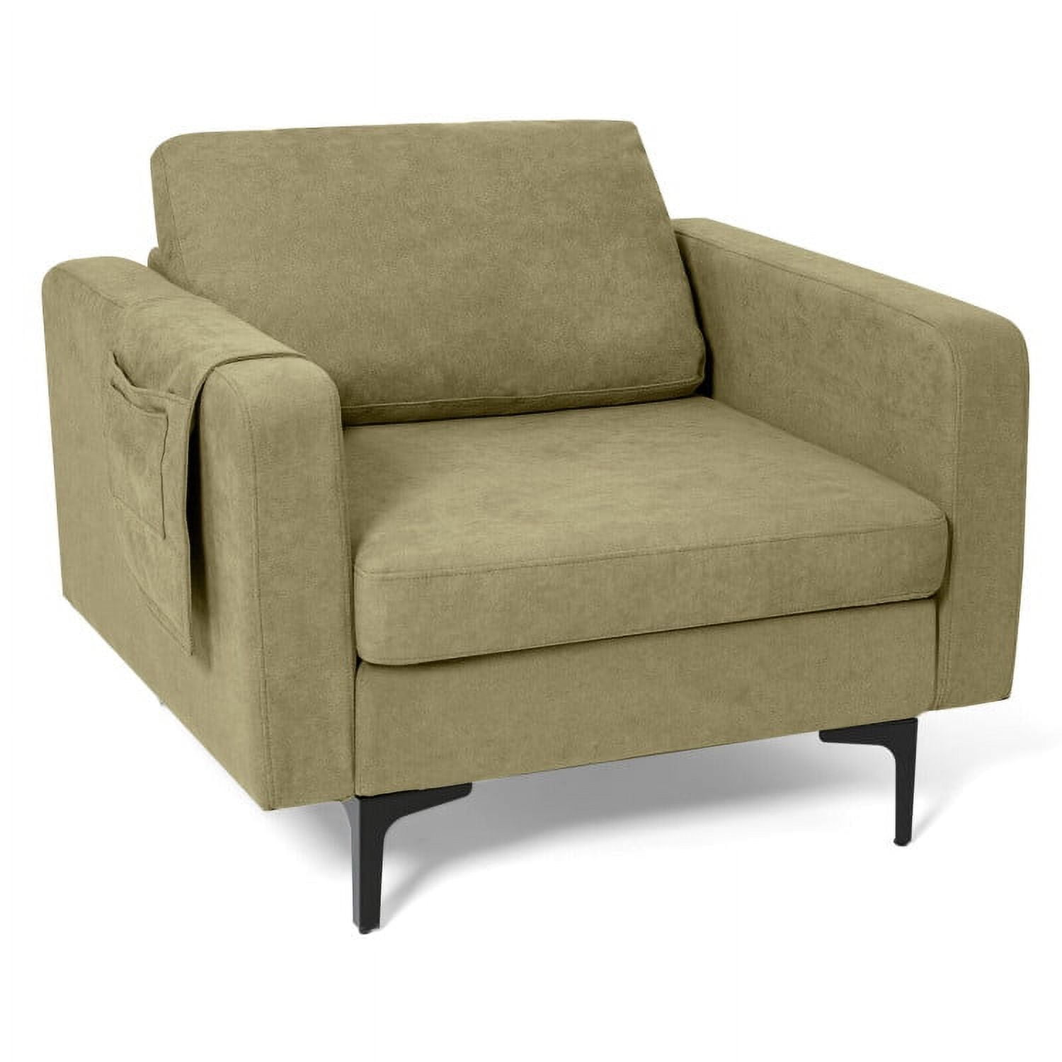 Finihen Upholstered Accent Armchair, Modern Accent Armchair with Side Storage Pocket, for Living Room, Bedroom, Green