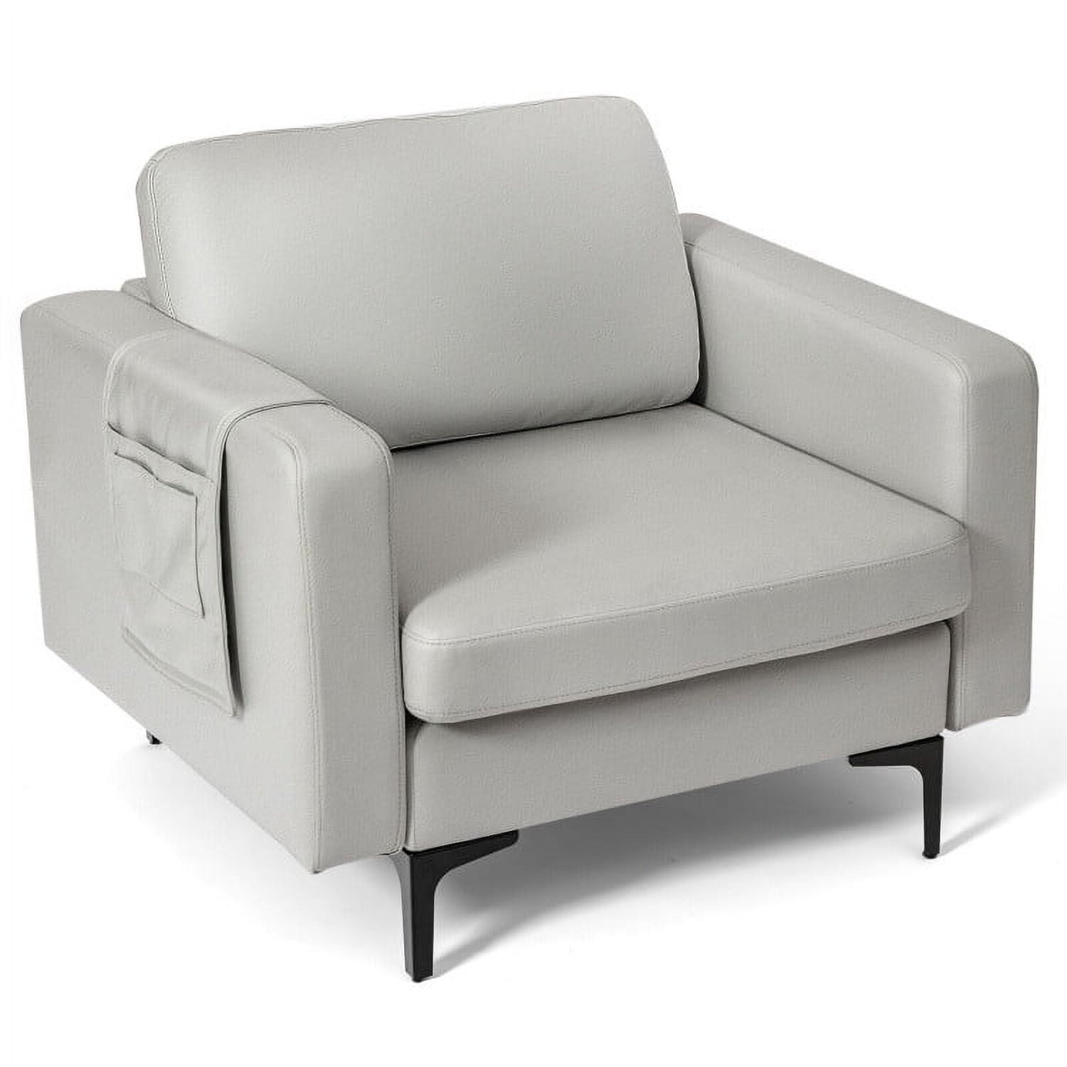 Finihen Upholstered Accent Armchair, Modern Accent Armchair with Side Storage Pocket, for Living Room, Bedroom, Light Gray