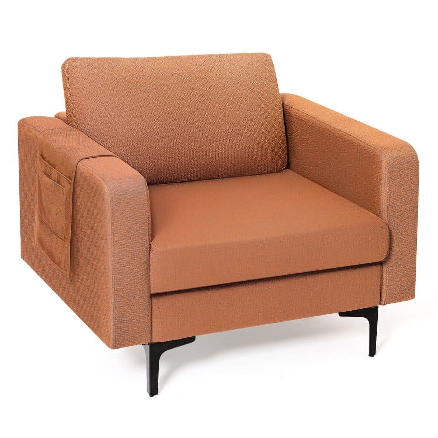 Demi Bonn Upholstered Accent Armchair, Modern Accent Armchair with Side Storage Pocket, for Living Room, Bedroom, Orange