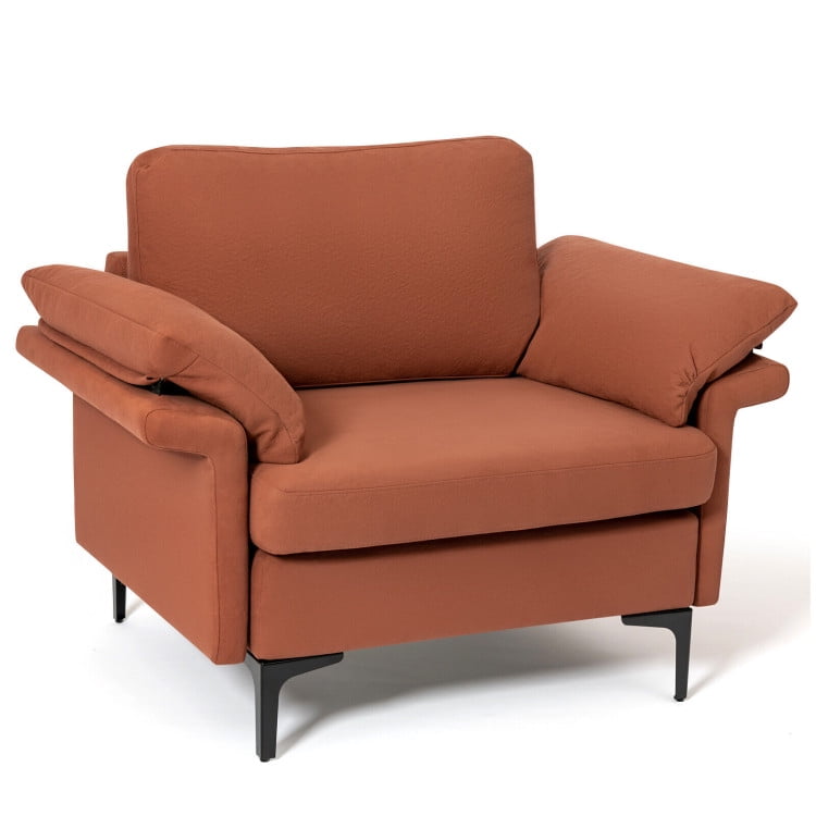 Finihen Upholstered Accent Armchair, Modern Fabric Accent Armchair with Original Distributed Spring and Armrest Cushions, for Living Room, Bedroom, Rust Red