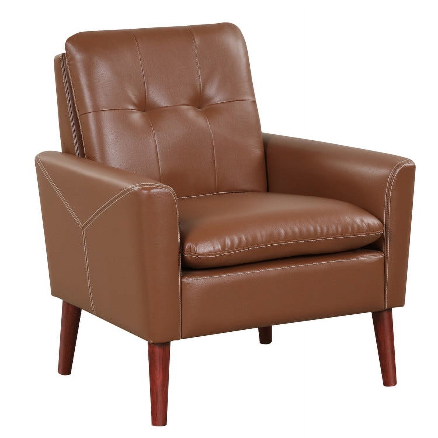 Finihen Upholstered Accent Armchair, Modern PU Leather Accent Chair with Solid Wood Legs, for Living Room, Bedroom, Brown