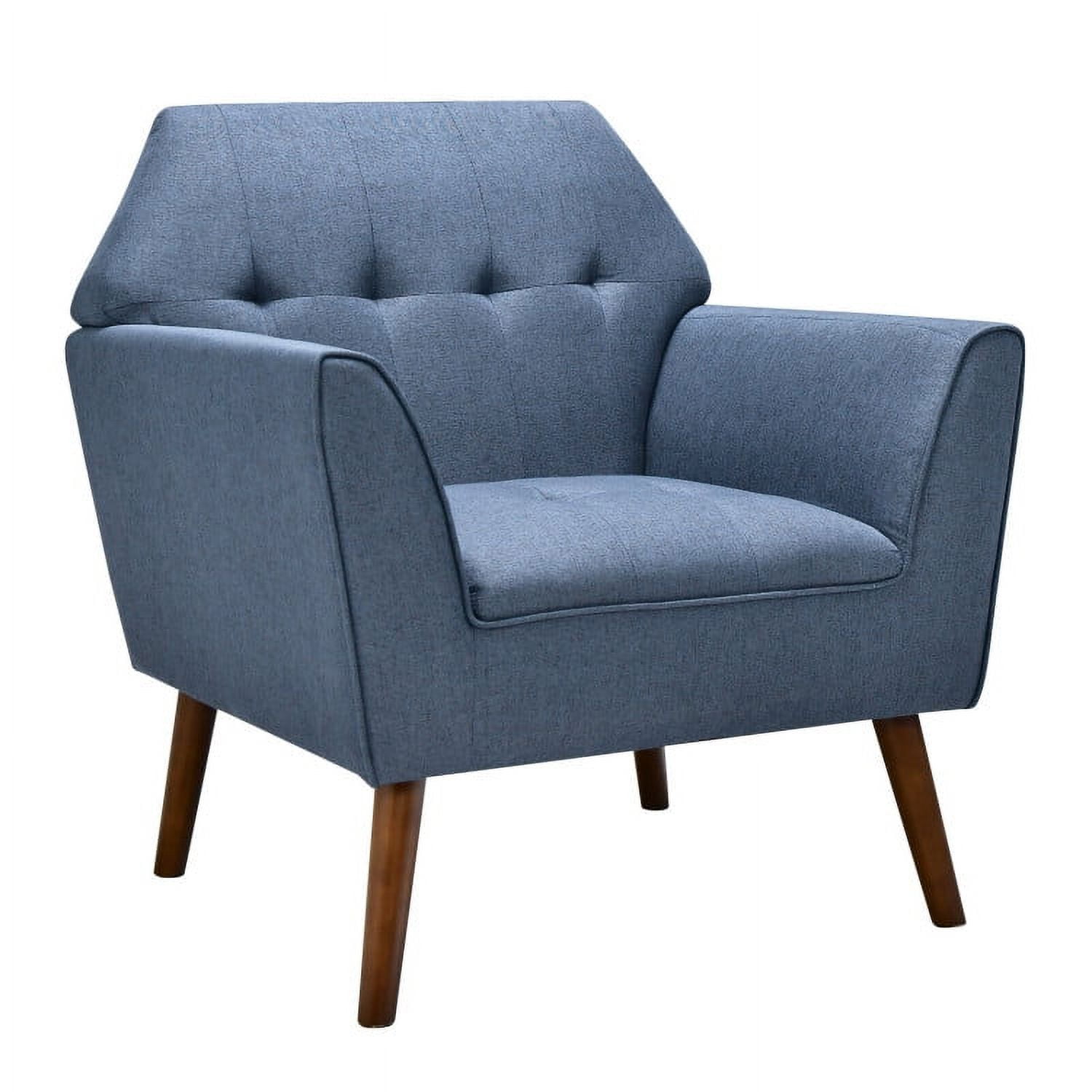 Finihen Upholstered Accent Armchair, Modern Tufted Fabric Accent Chair with Rubber Wood Legs, for Living Room, Bedroom, Blue