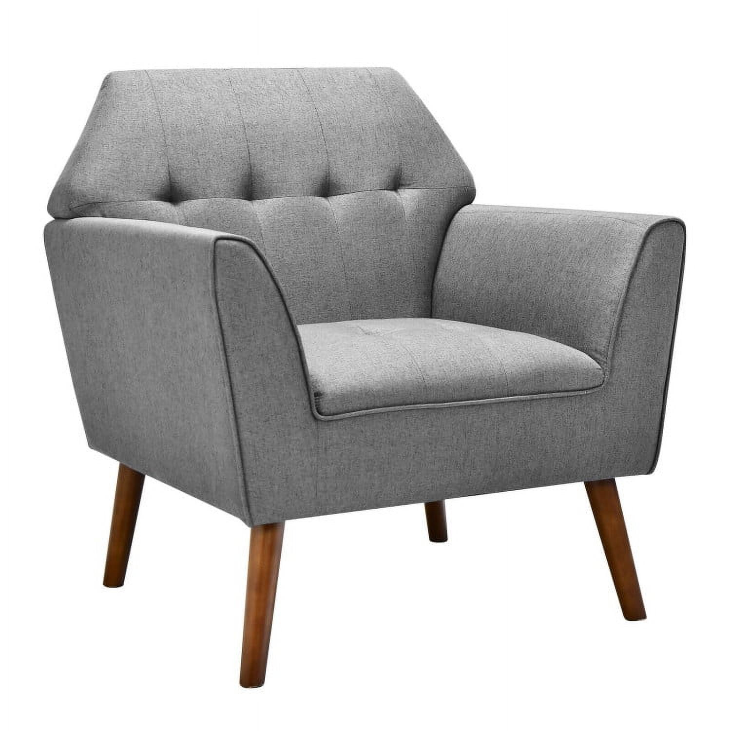 Finihen Upholstered Accent Armchair, Modern Tufted Fabric Accent Chair with Rubber Wood Legs, for Living Room, Bedroom, Gray