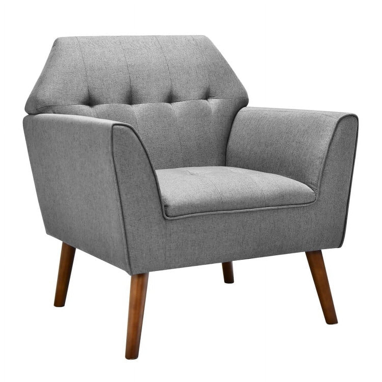 Demi Bonn Upholstered Accent Armchair, Modern Tufted Fabric Accent Chair with Rubber Wood Legs, for Living Room, Bedroom, Gray
