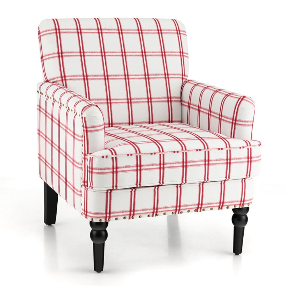 Finihen Upholstered Accent Armchair, Modern Upholstered Padded Accent Chair with Rubber Wood Legs, for Living Room, Bedroom, Red