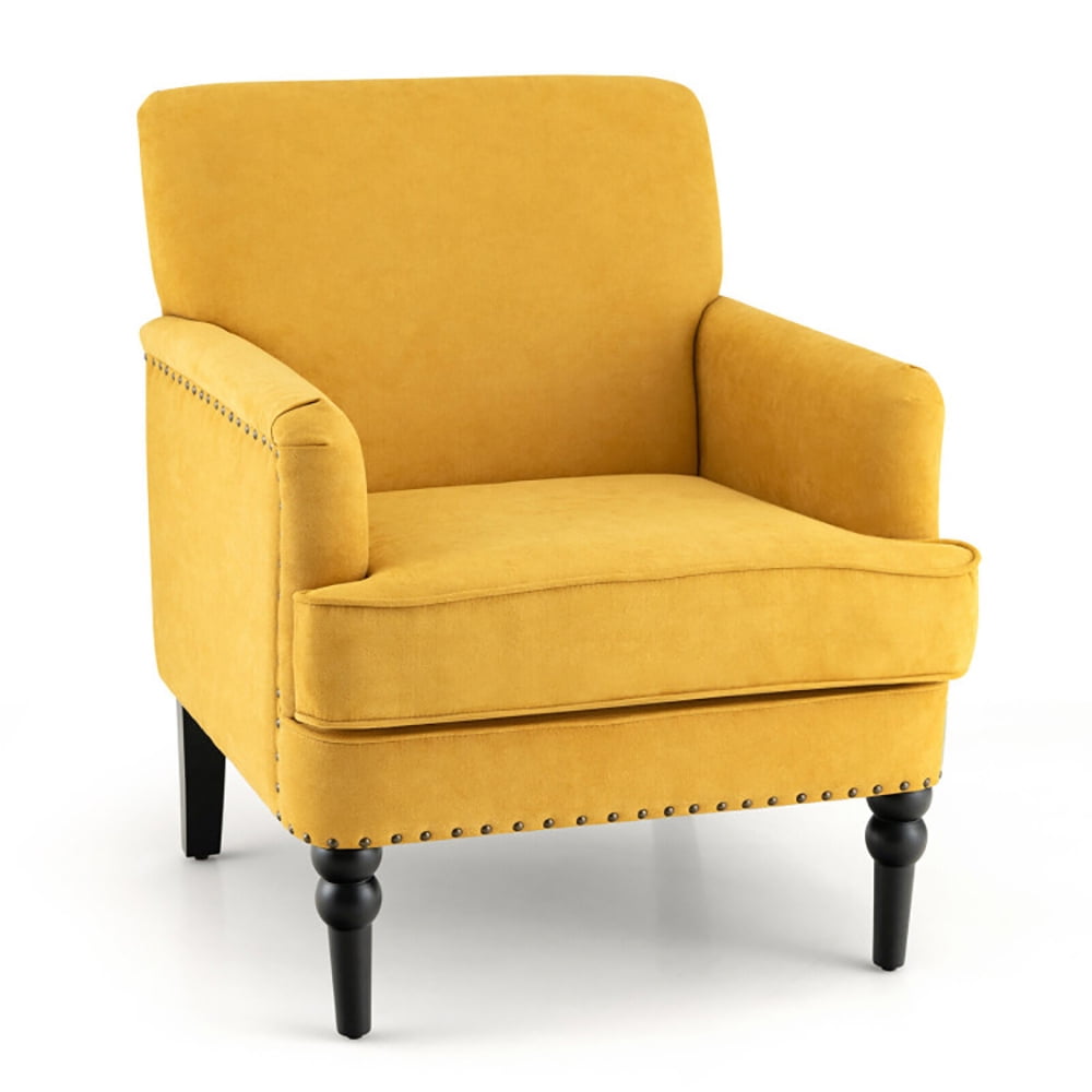 Finihen Upholstered Accent Armchair, Modern Upholstered Padded Accent Chair with Rubber Wood Legs, for Living Room, Bedroom, Yellow