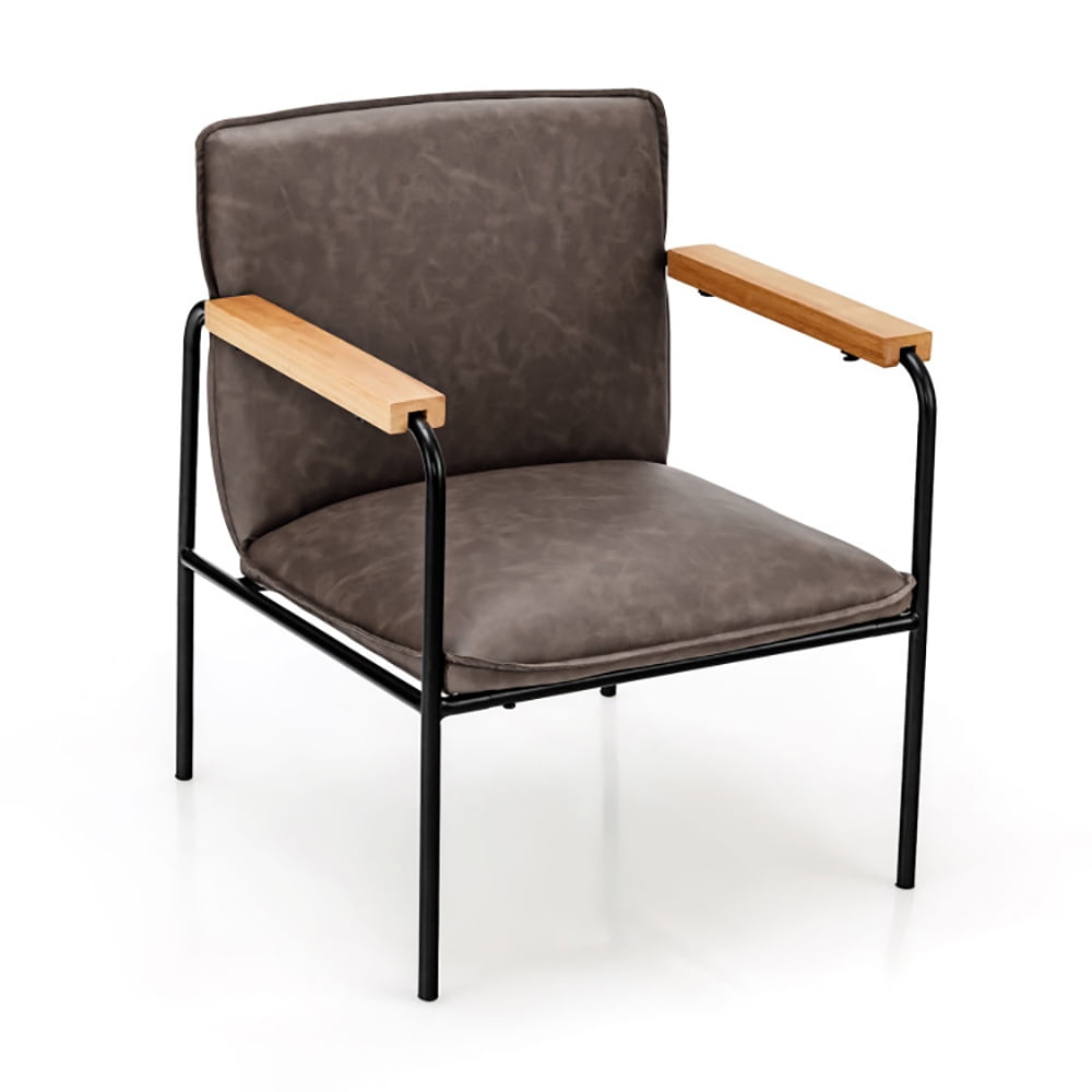 Finihen Upholstered Accent Armchair, PU Leather Accent Chair with Rubber Wood Armrests, for Living Room, Bedroom, Gray