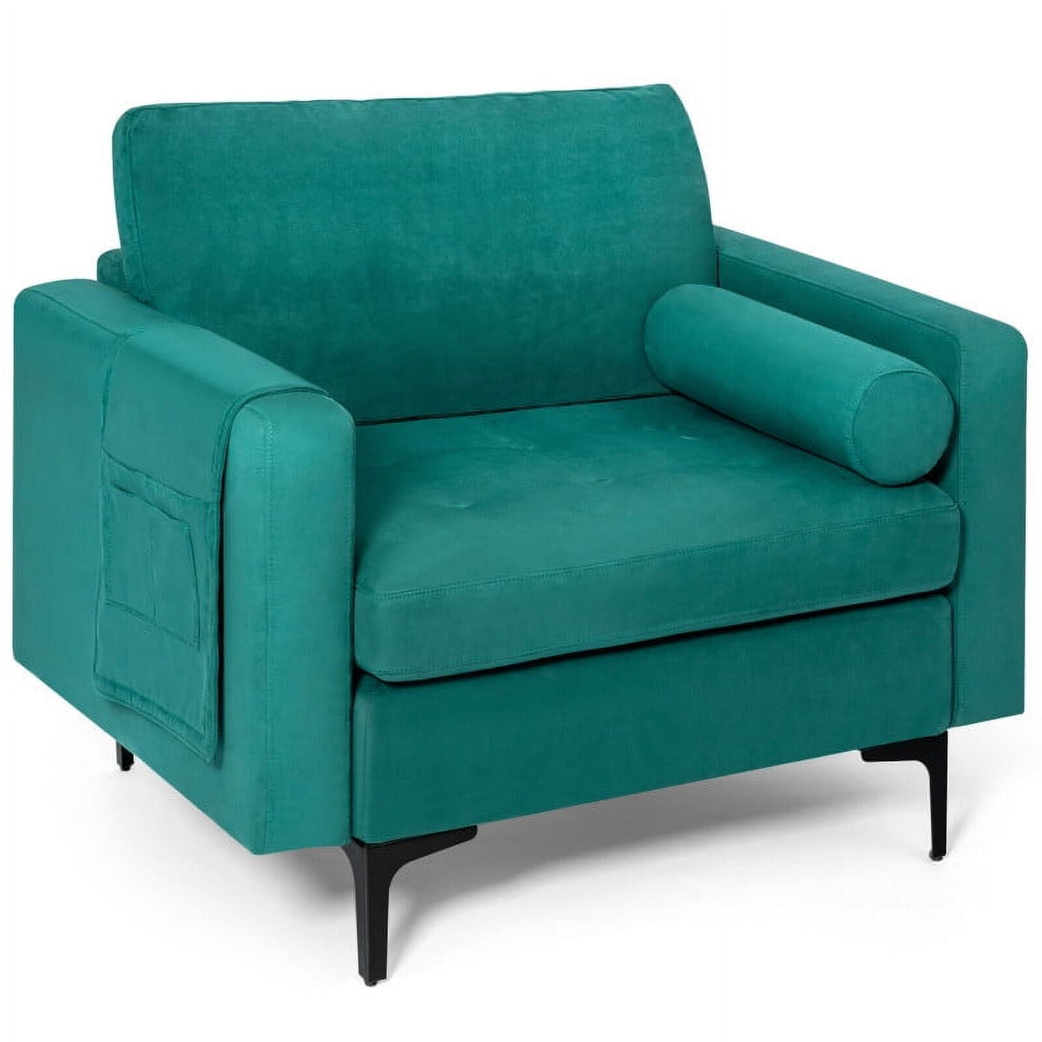 Finihen Upholstered Accent Chair, Modern Accent Chair with Bolster and Side Storage Pocket, for Living Room, Bedroom, Teal