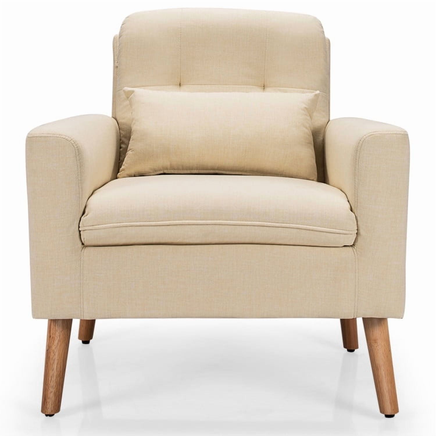 Demi Bonn Upholstered Accent Chair, Modern Comfy Armchair Single Sofa, Linen Fabric Single Sofa Armchair with Waist Pillow, for Living Room, Bedroom, Beige