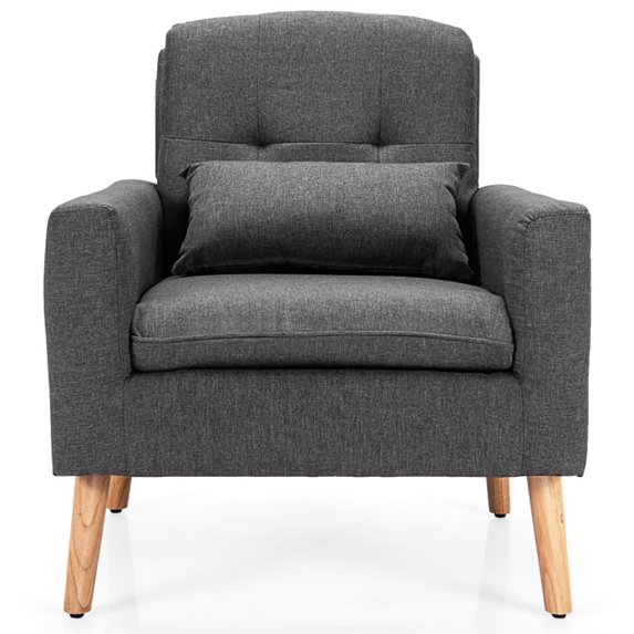 Demi Bonn Upholstered Accent Chair, Modern Comfy Armchair Single Sofa, Linen Fabric Single Sofa Armchair with Waist Pillow, for Living Room, Bedroom, Gray