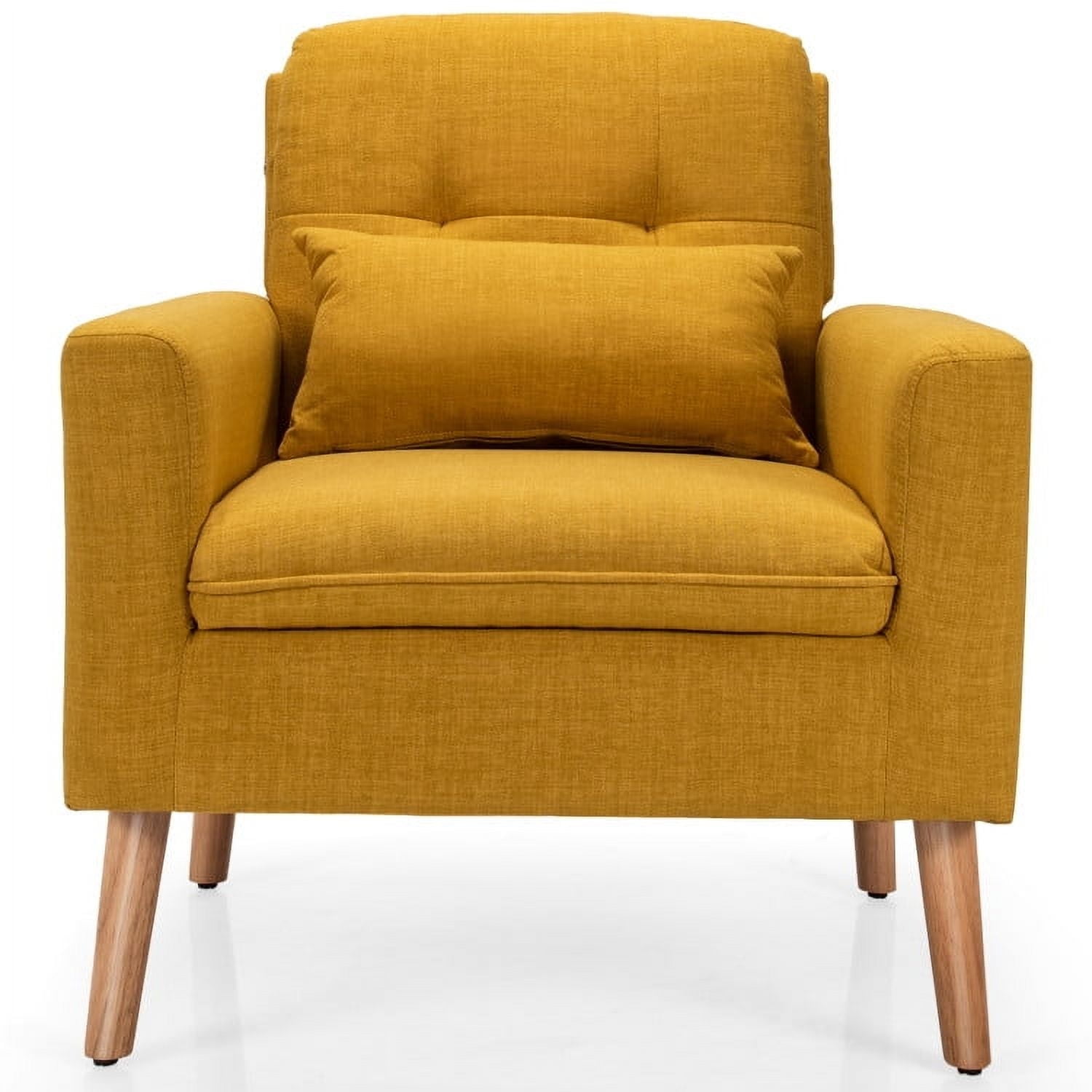 Demi Bonn Upholstered Accent Chair, Modern Comfy Armchair Single Sofa, Linen Fabric Single Sofa Armchair with Waist Pillow, for Living Room, Bedroom, Yellow