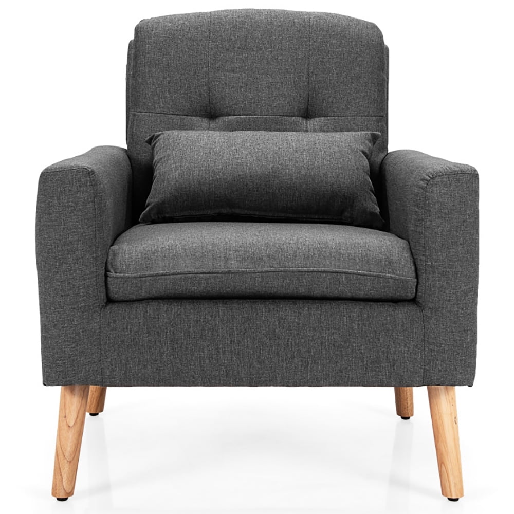 Finihen Upholstered Accent Chair, Modern Comfy Armchair Single Sofa, Linen Fabric Single Sofa Armchair with Waist Pillow, for Living Room, Bedroom, Gray