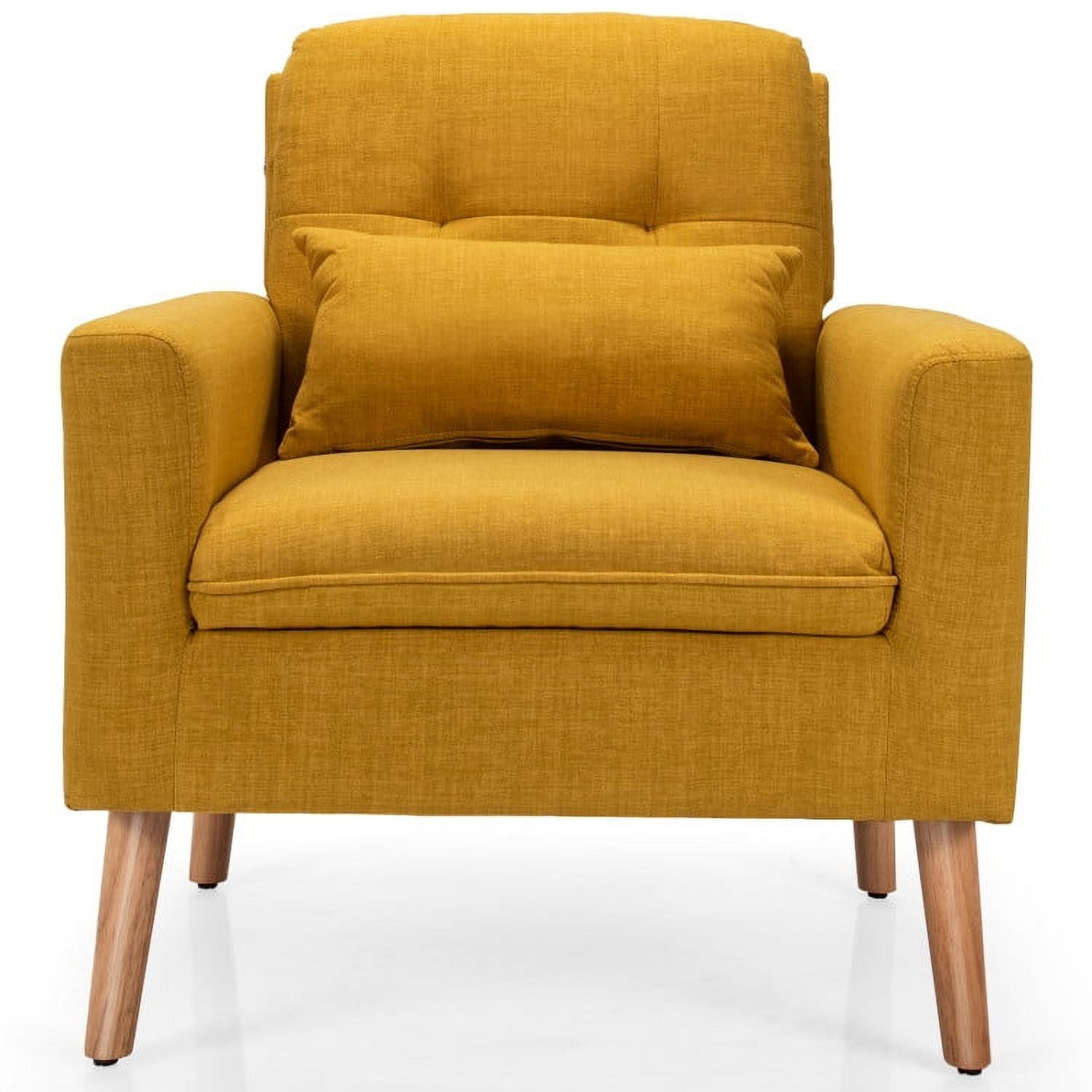 Finihen Upholstered Accent Chair, Modern Comfy Armchair Single Sofa, Linen Fabric Single Sofa Armchair with Waist Pillow, for Living Room, Bedroom, Yellow