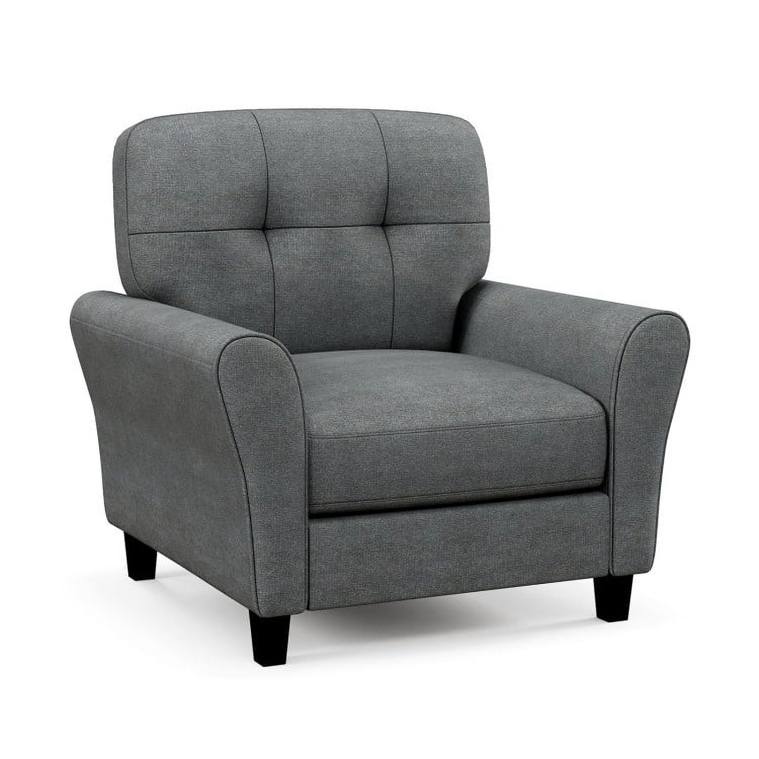 Finihen Upholstered Accent Chair, Modern Upholstered Accent Chair with Rubber Wood Legs, for Living Room, Bedroom, Gray