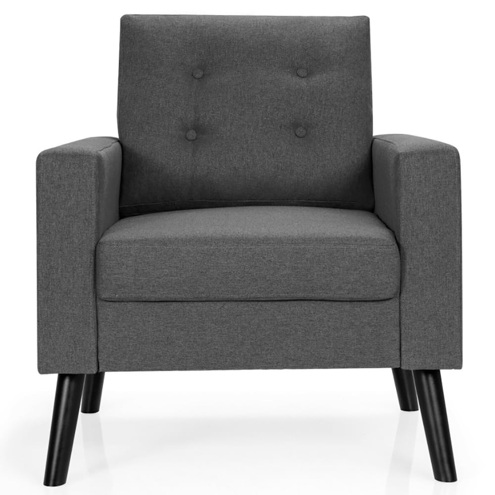 Finihen Upholstered Armchair Chair, Mid-Century Upholstered Armchair Club Chair with Rubber Wood Legs, for Living Room, Bedroom, Gray