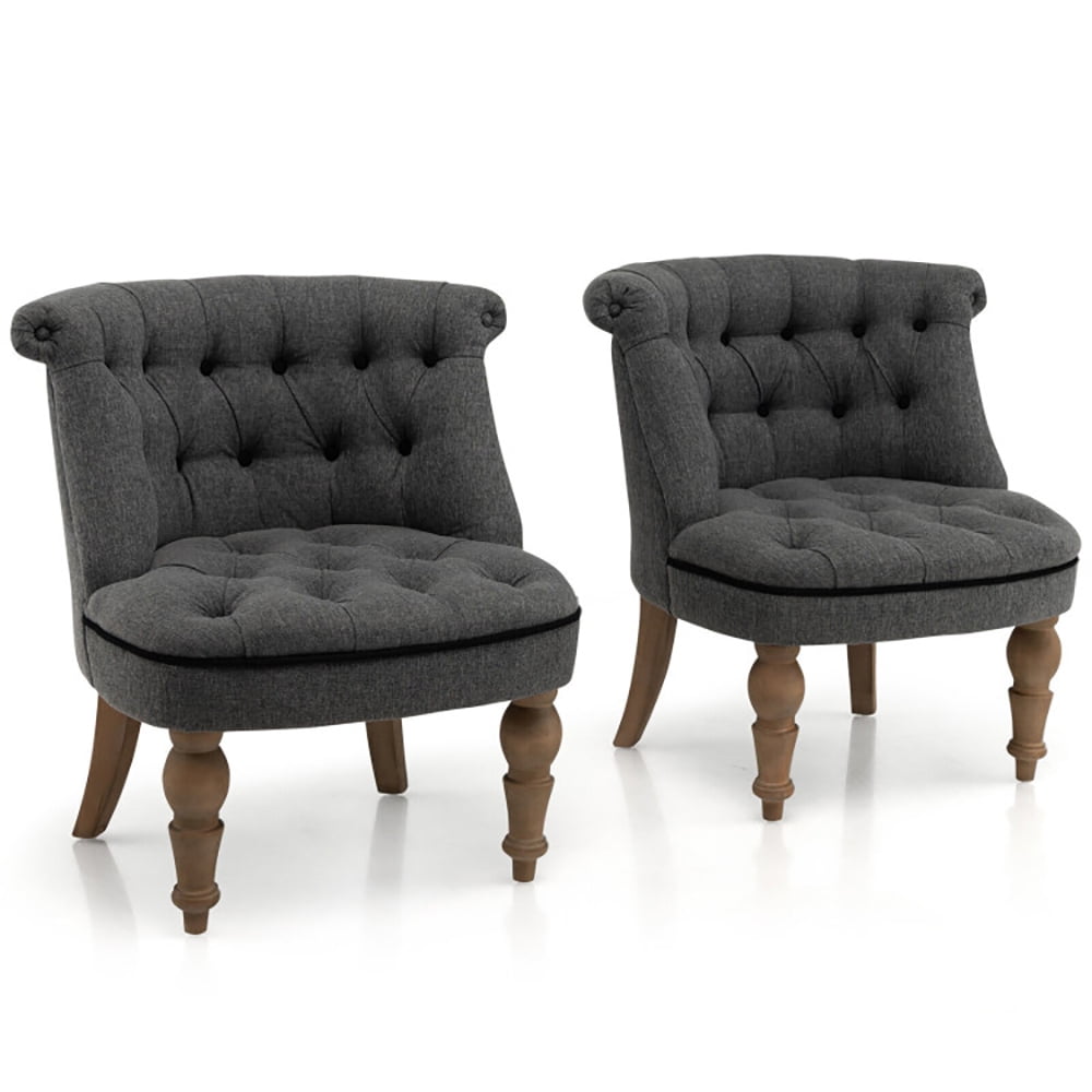 Finihen Upholstered Armless Chair, Set of 2 Upholstered Armless Slipper Chairs with Beech Wood Legs, for Living Room, Bedroom, Gray