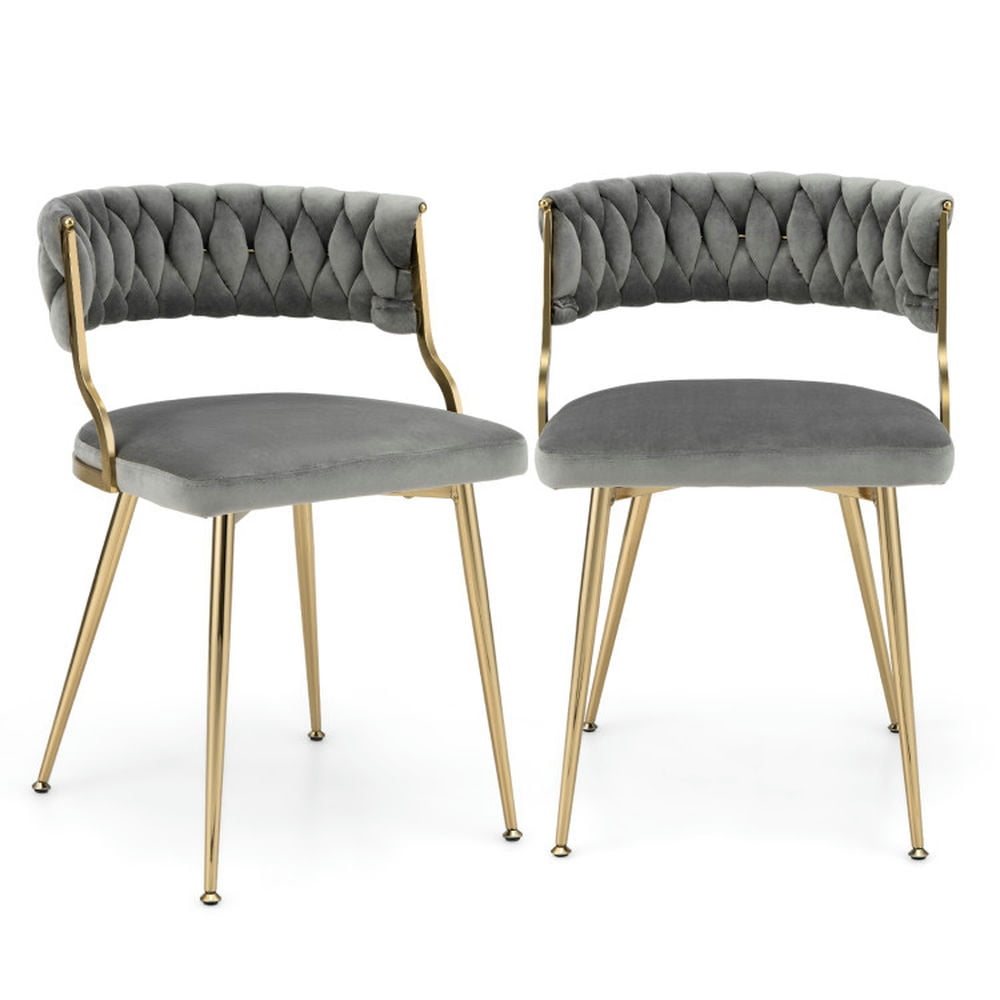 Finihen Upholstered Dining Chairs with Golden Metal Legs for Living Room, Gray