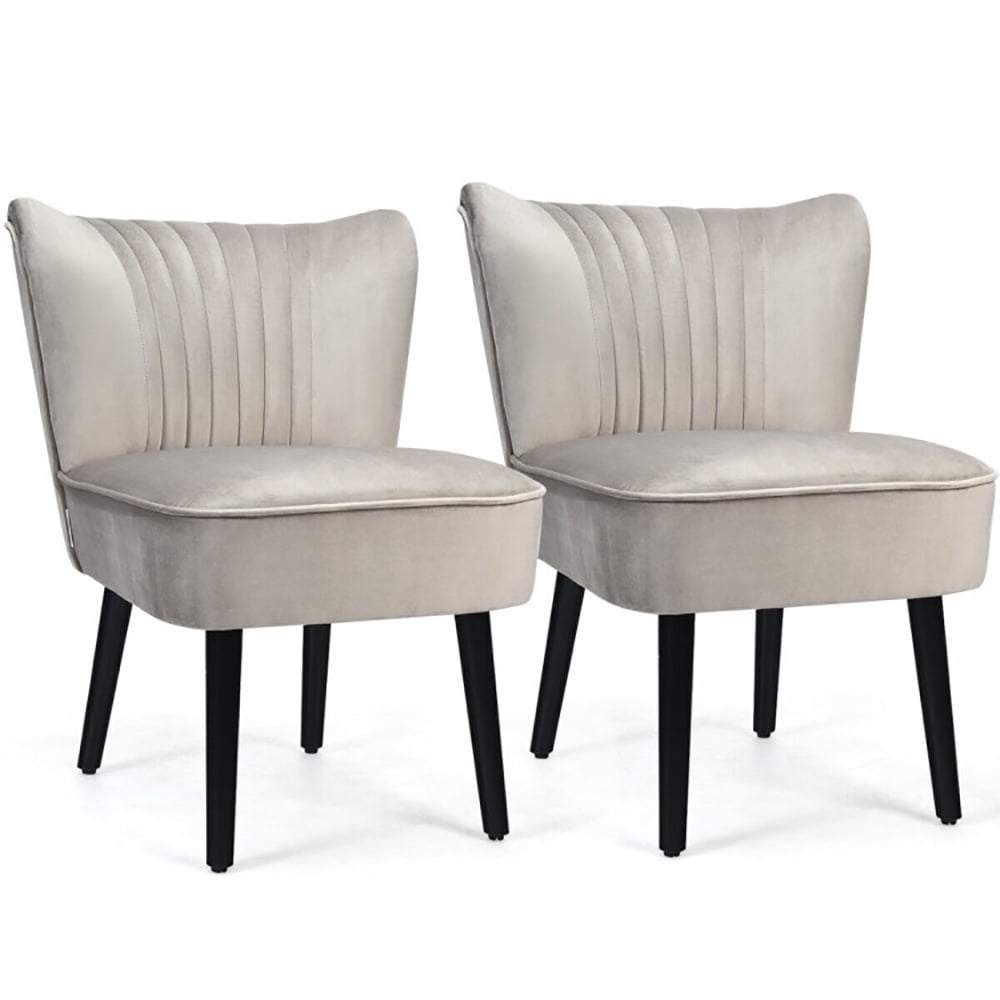 Finihen Upholstered Modern Armless Club Chairs, Set of 2 Upholstered Modern Leisure Club Chairs with Solid Wood Legs, Leisure Chairs Slipper Chairs for Living Room Bedroom, Brown