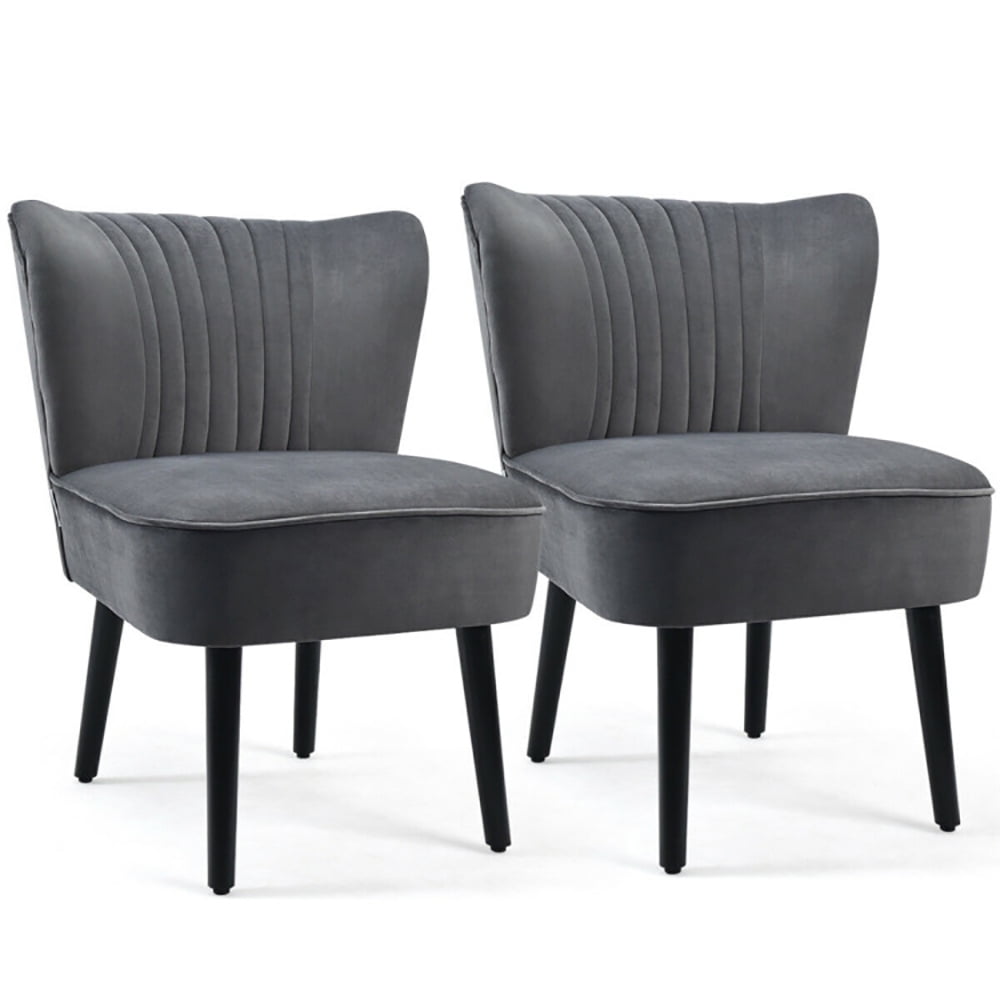 Finihen Upholstered Modern Armless Club Chairs, Set of 2 Upholstered Modern Leisure Club Chairs with Solid Wood Legs, Leisure Chairs Slipper Chairs for Living Room Bedroom, Gray