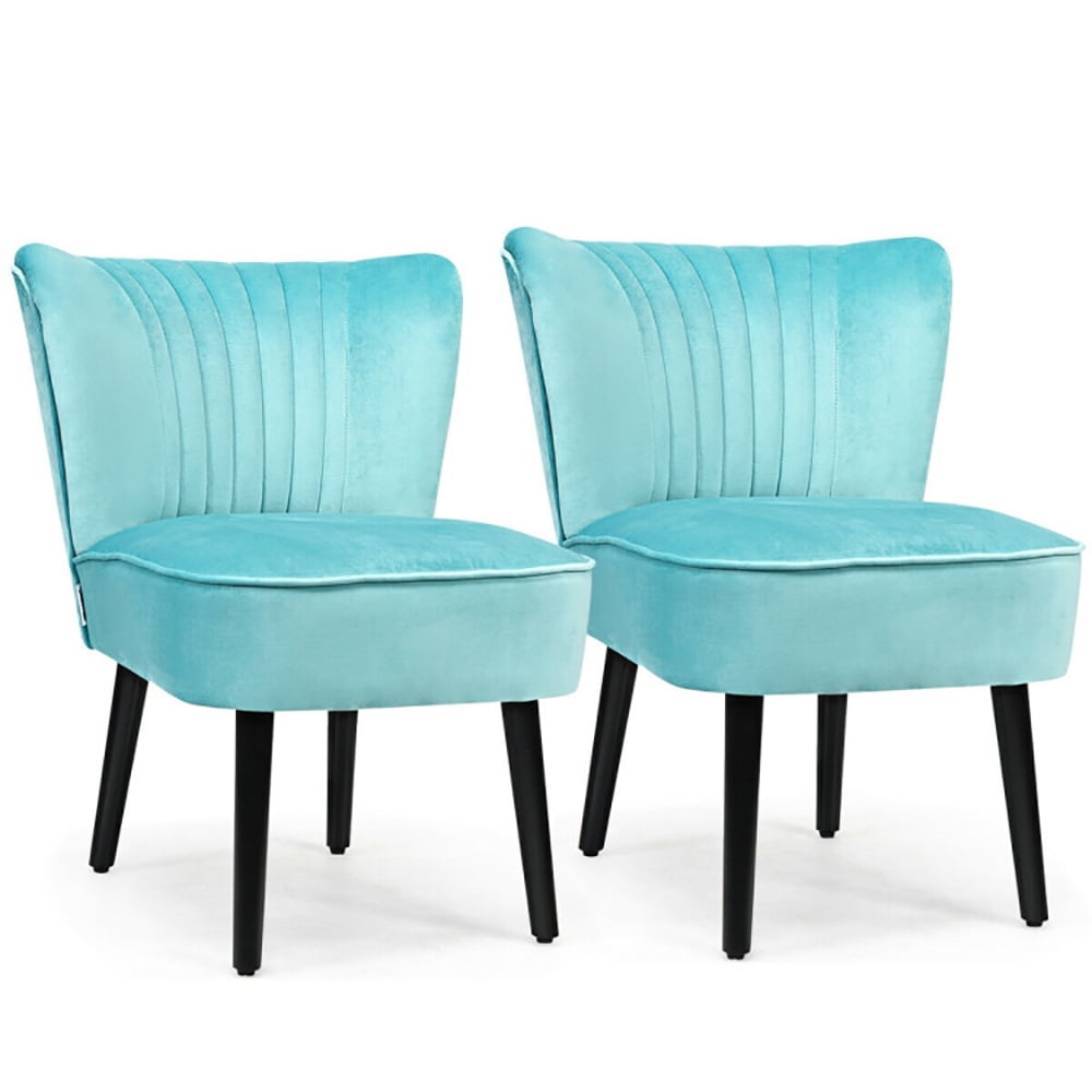 Finihen Upholstered Modern Armless Club Chairs, Set of 2 Upholstered Modern Leisure Club Chairs with Solid Wood Legs, Leisure Chairs Slipper Chairs for Living Room Bedroom, Turquoise