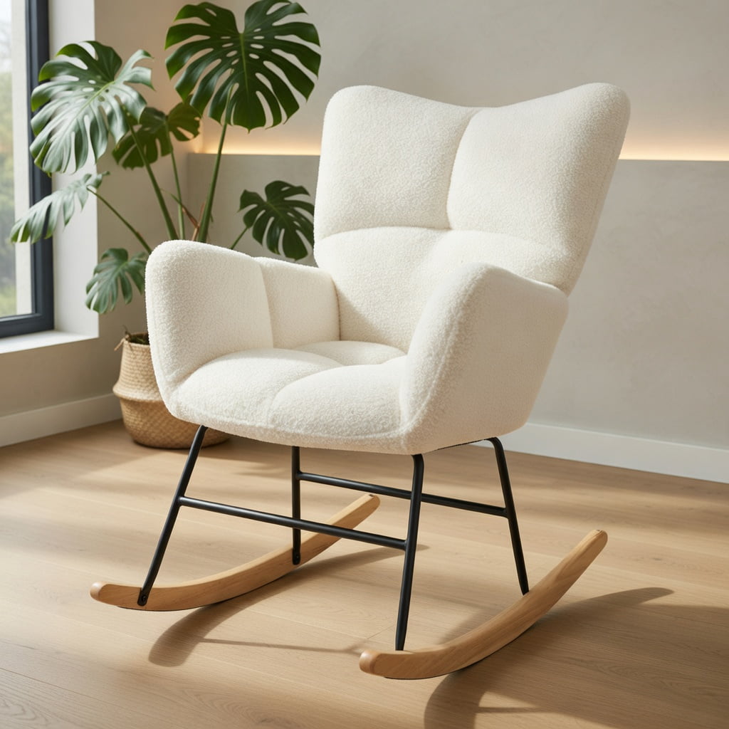 Demi Bonn Upholstered Rocking Chair, Accent Chair with Comfy Backrest and Armrest, Suitable for Home, Living Room and Bedroom, Beige