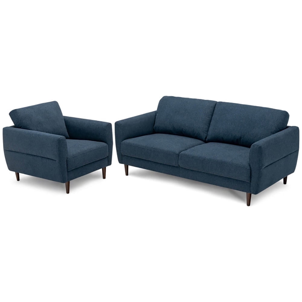 Demi Bonn Upholstered Sofa Set, 2 Pieces Upholstered Sofa Set with Removable Cushion Covers, for Living Room, Navy
