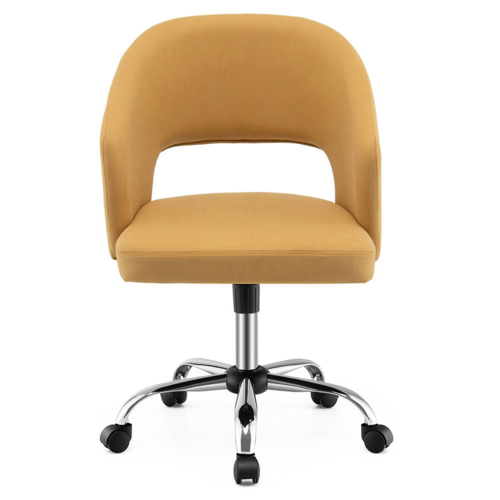 Finihen Upholstered Swivel Office Chair with Hollow Out Back, Rolling Work Computer Desk Chair for Home, Bedroom, Study, Yellow