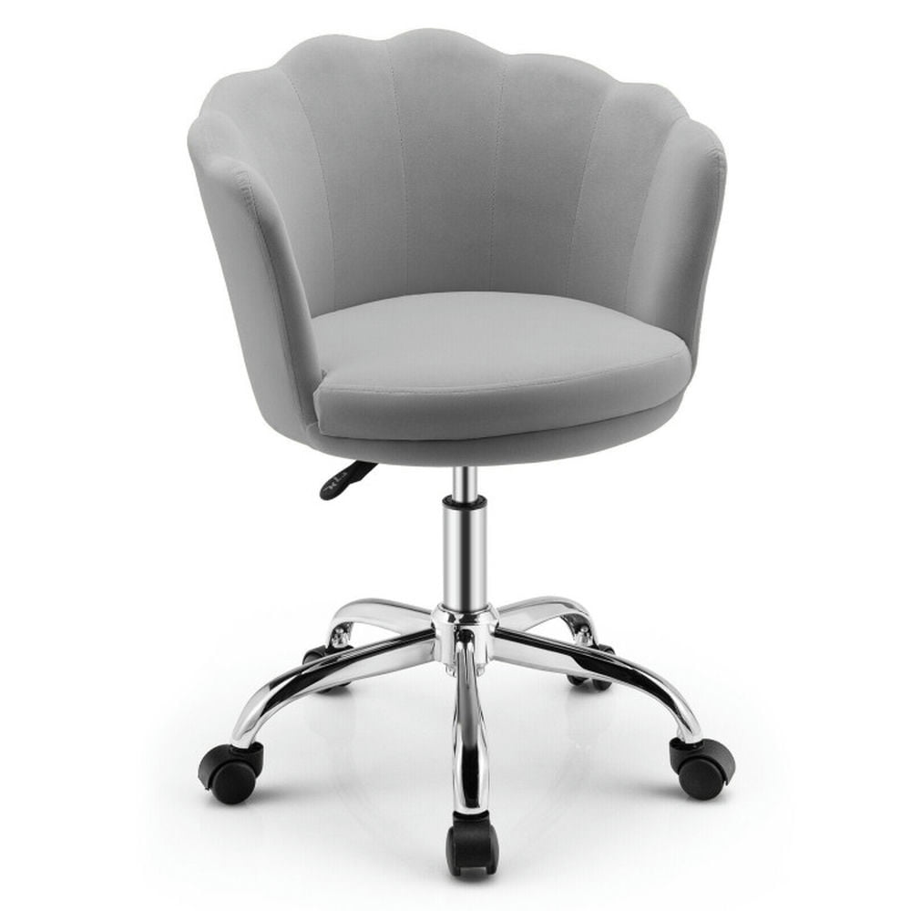 Finihen Upholstered Velvet Kids Desk Chair with Wheels and Seashell Back, Rolling Work Computer Office Chair, Gray