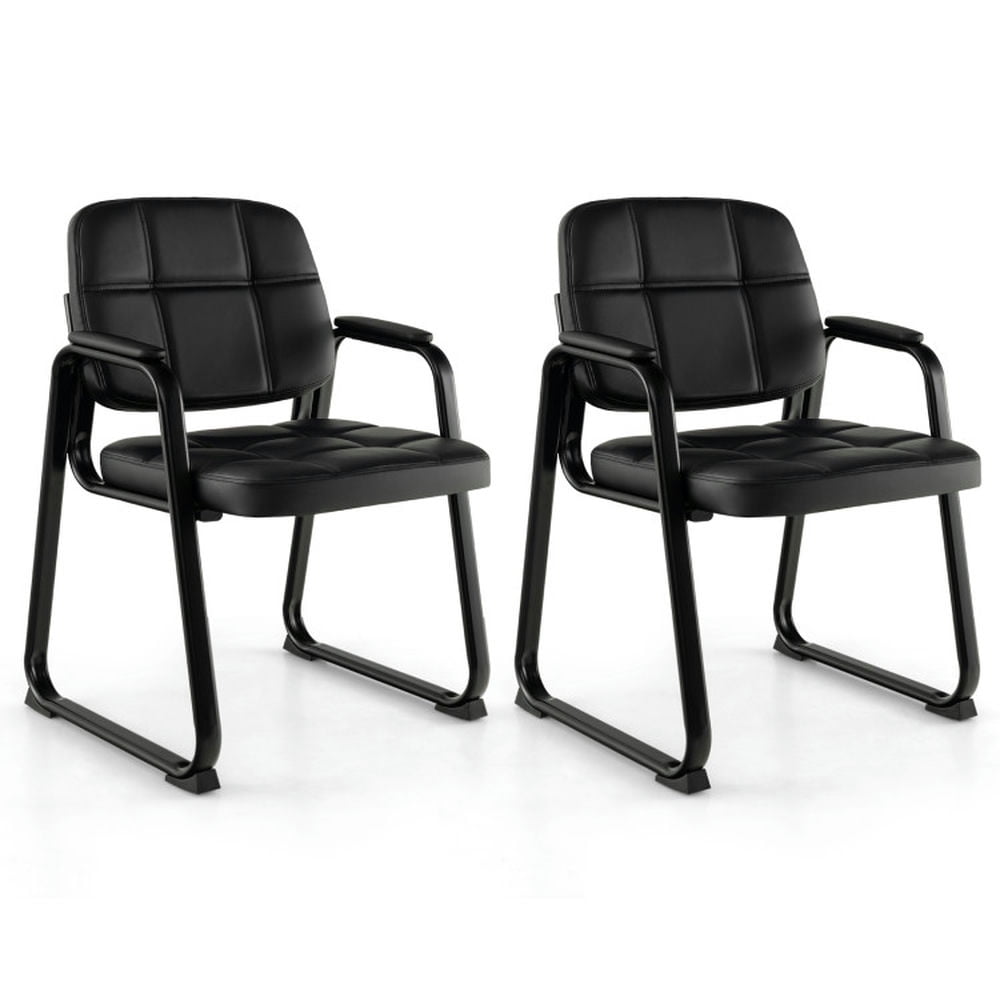 Finihen Upholstered Waiting Room Desk Chair with Armrest and Ergonomic Backrest for Home, Bedroom, Study, Black