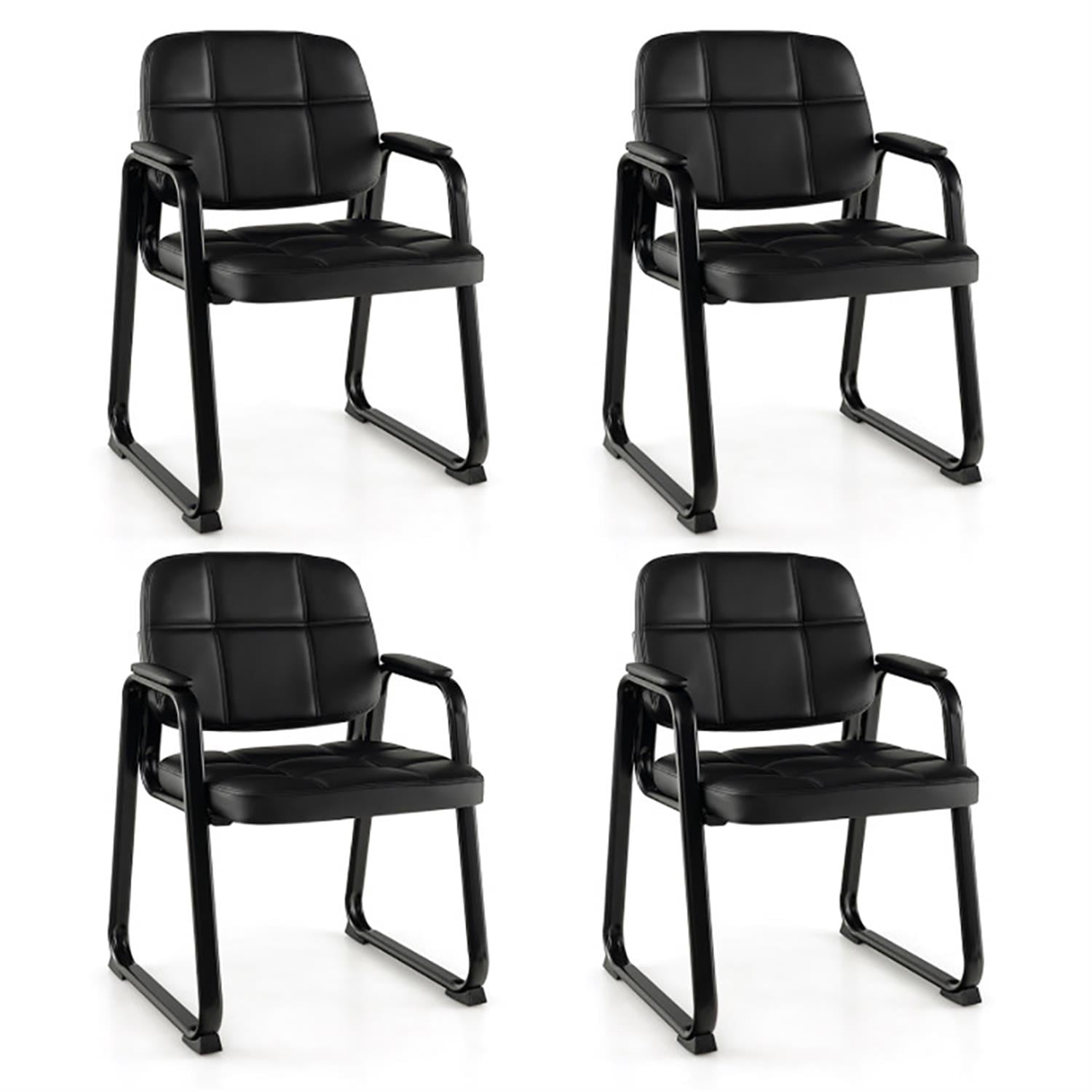 Demi Bonn Upholstered Waiting Room Study Chair Set of 4, Computer Desk Chairs with Armrest and Ergonomic Backrest, Suitable for Home Office, Black