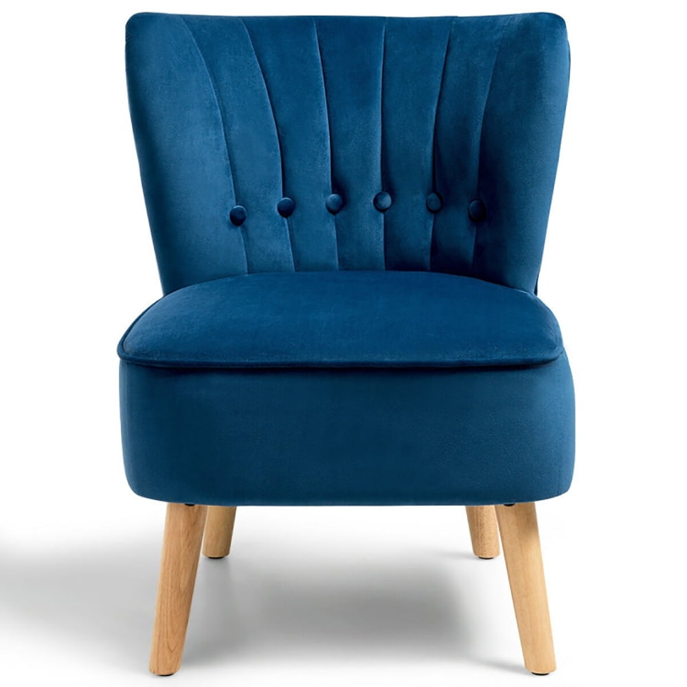 Finihen Velvet Accent Chair, Armless Accent Chair Tufted Velvet Leisure Chair, Thickly Padded, Armless Wingback Club Chairs for Living Room, Bedroom, Blue