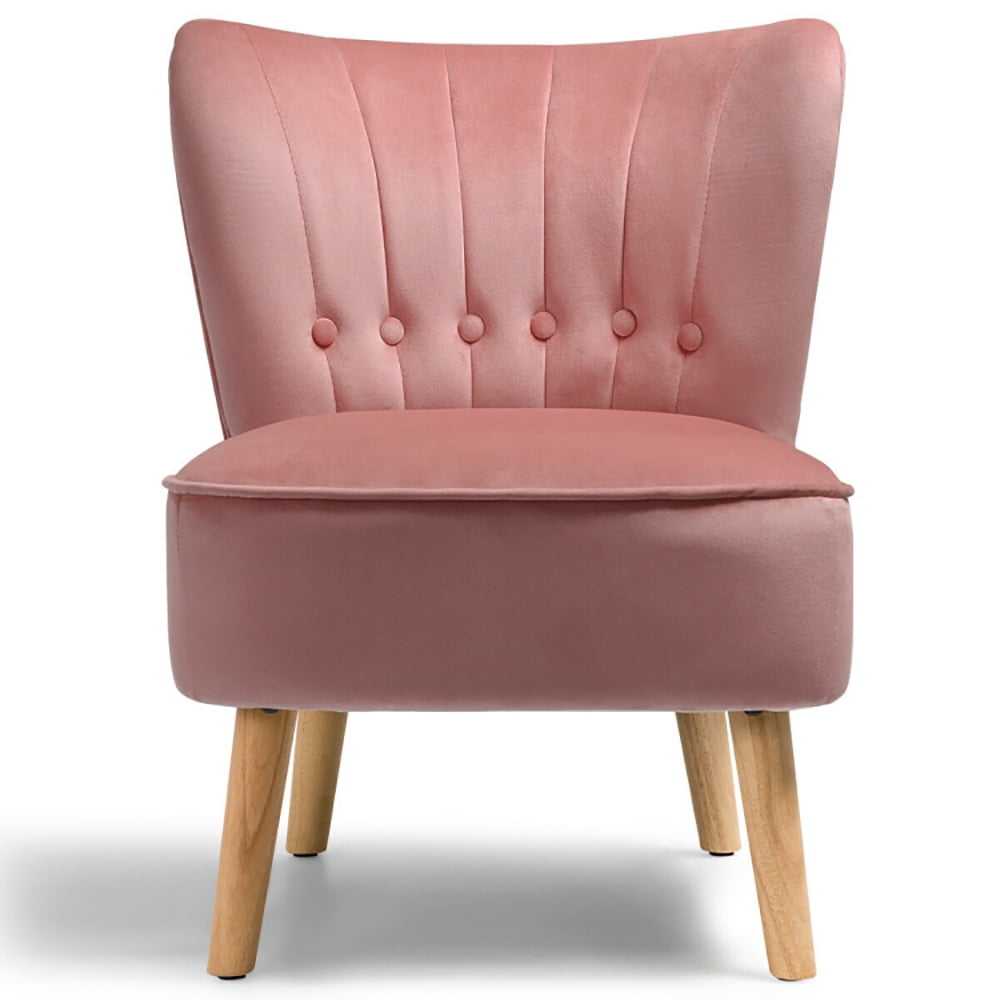 Finihen Velvet Accent Chair, Armless Accent Chair Tufted Velvet Leisure Chair, Thickly Padded, Armless Wingback Club Chairs for Living Room, Bedroom, Pink